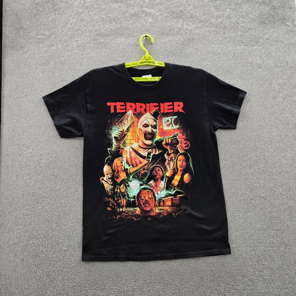 Terrifier Men Shirt L Black Graphic Movie Horror Film Clown Short Sleeve